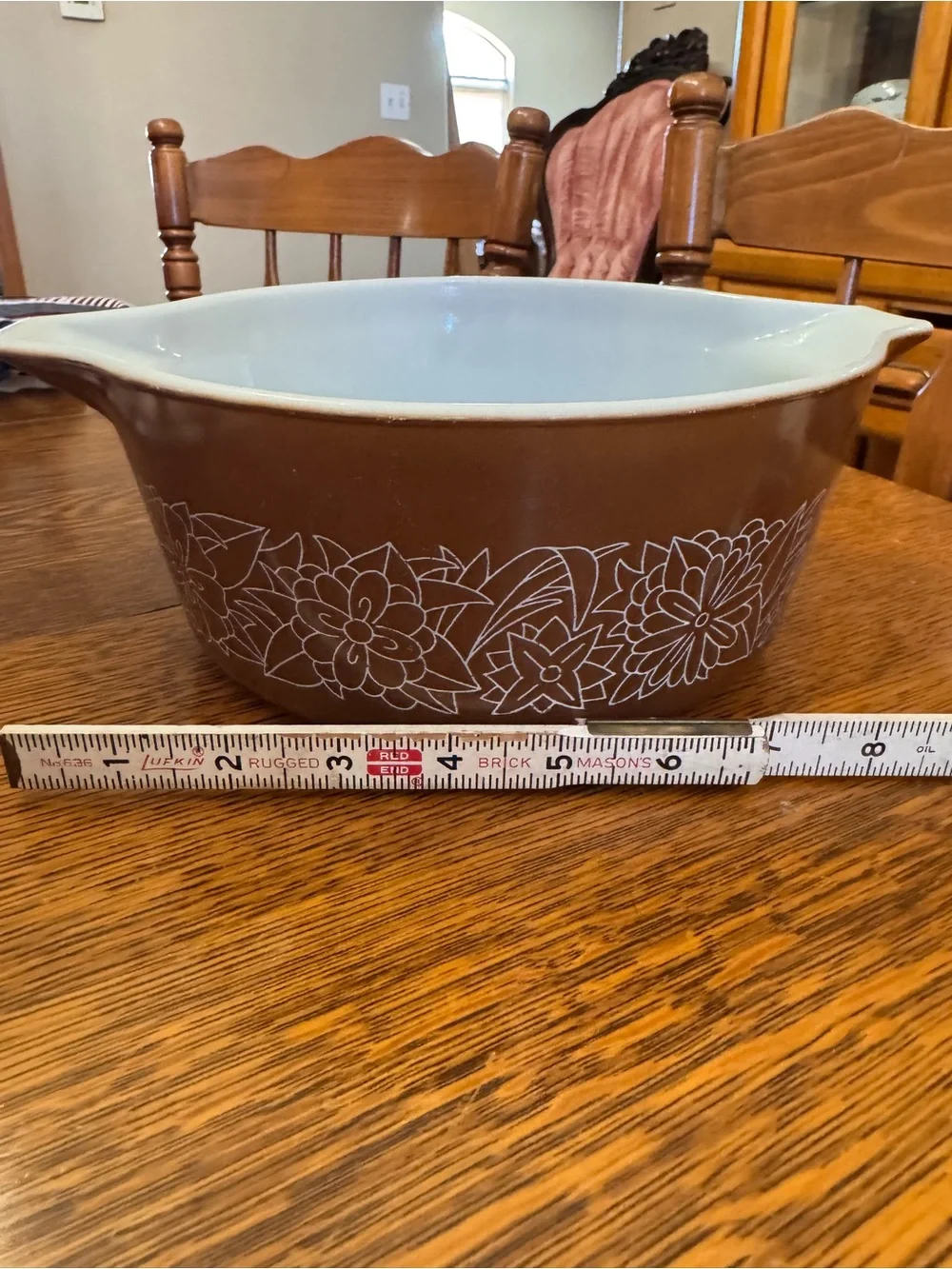 Pyrex Brown and White Floral Mixing Bowl